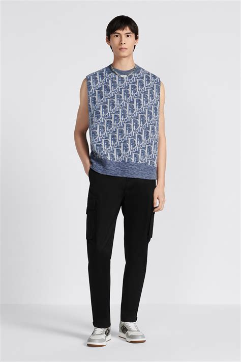 Dior Oblique Sleeveless Sweater Blue Wool Jacquard